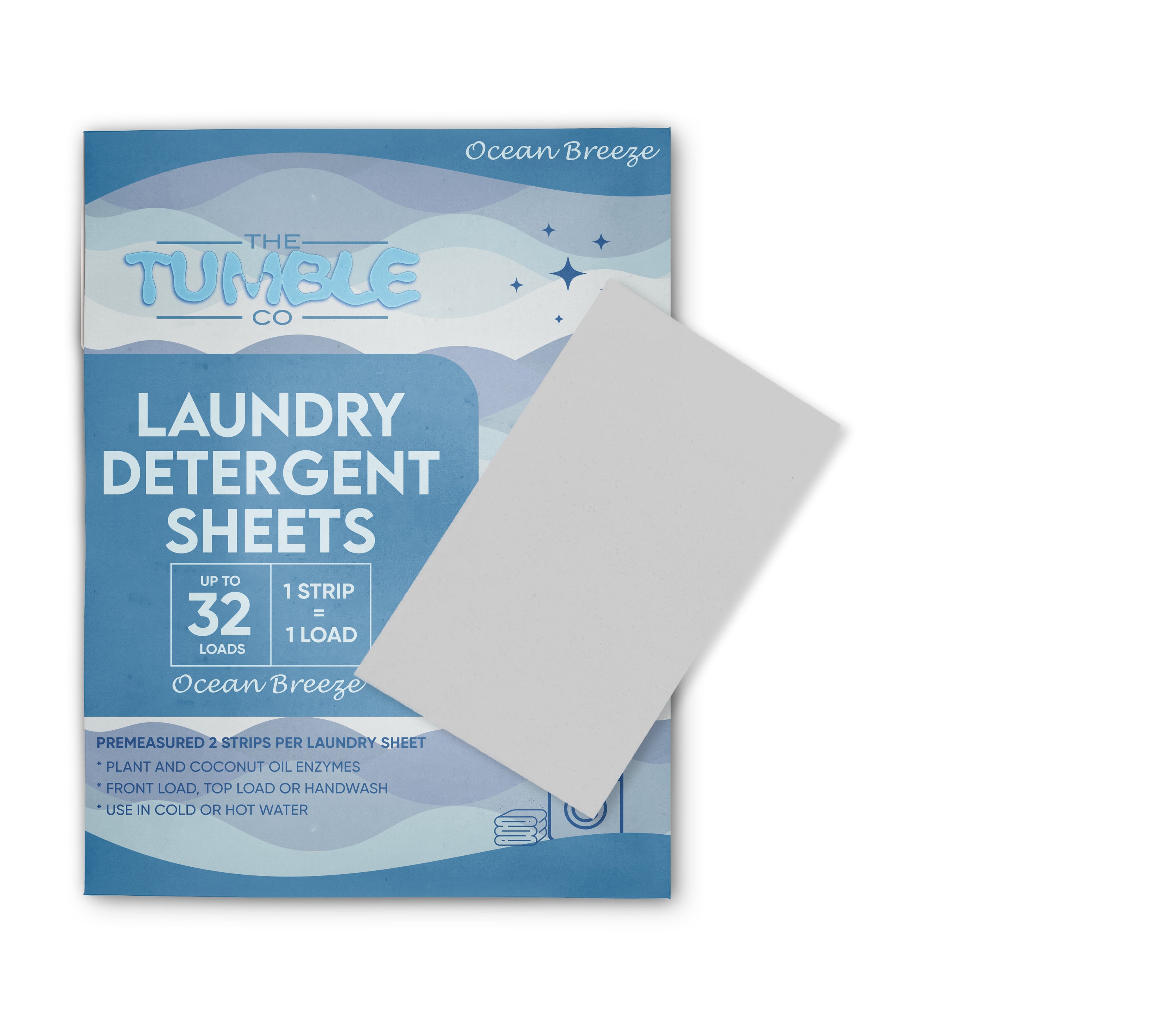 Ocean Breeze laundry detergent sheet on one envelopes package 